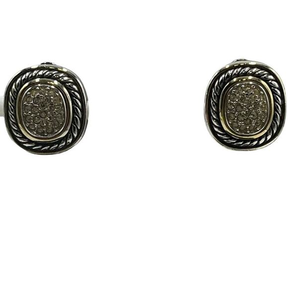 TJ M USA Signed Vintage Square Gold Silver Tone Mixed Metal Runway Clip earring - Picture 1 of 13